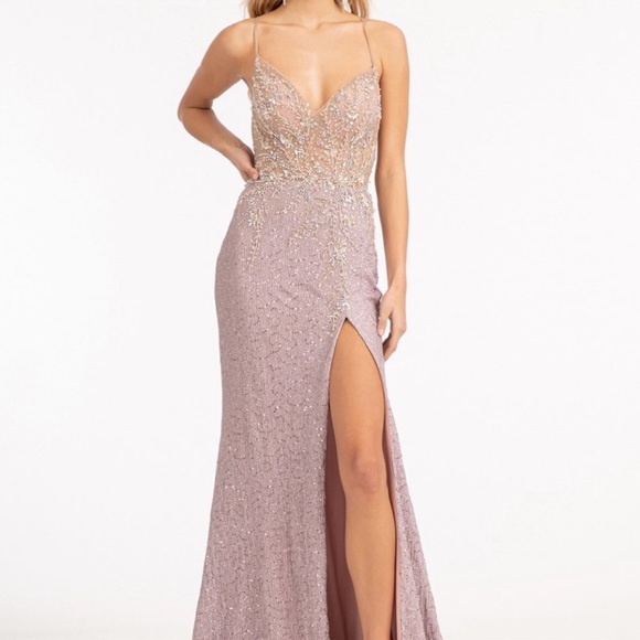 Gls rose gold prom dress with slit - Picture 1 of 6